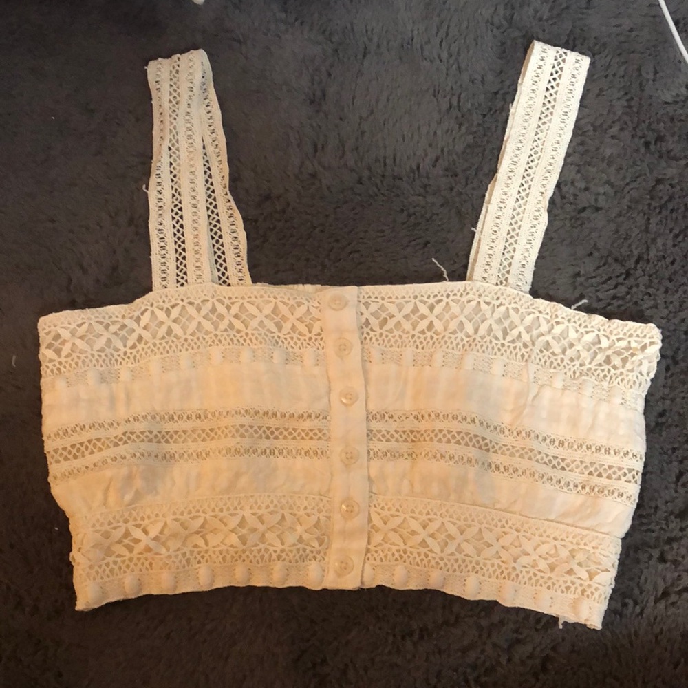White lace crop tank top